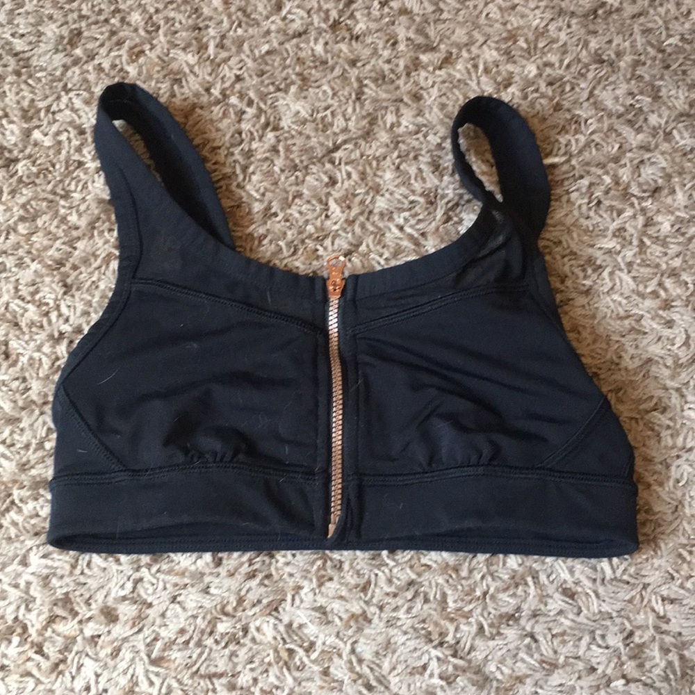 Rose gold zip up sports bra